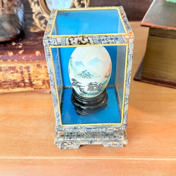 Vintage Oriental Hand Painted Egg in Glass Case - Picture 13 of 16
